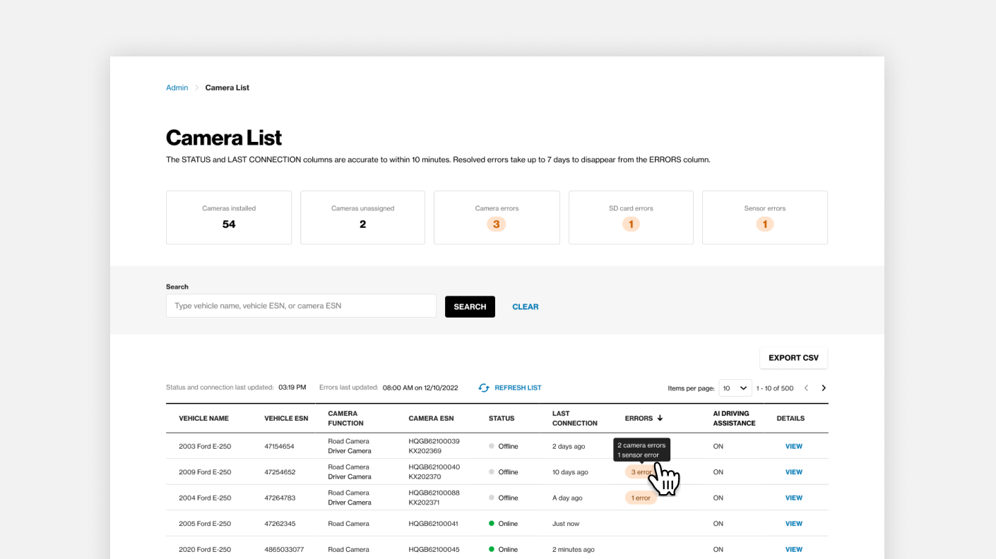 View camera status Reveal help center