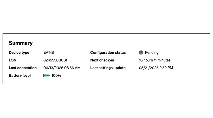Summary of asset tracker settings
